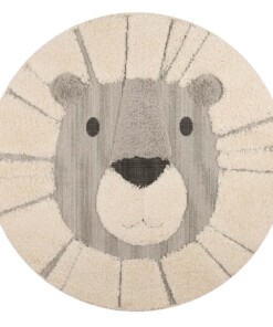 Kinderkamer vloerkleed Lion Lucky - grijs/crème - overzicht boven