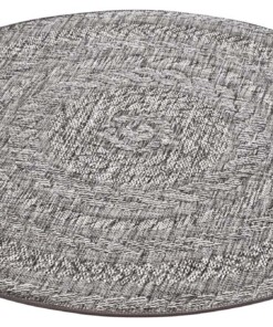 Binnen & buiten vloerkleed rond Almendro - lichtgrijs - overzicht schuin, thumbnail