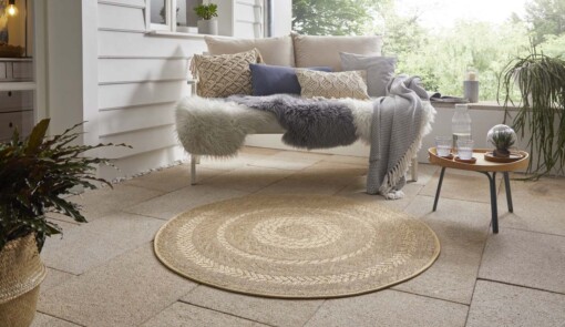 Jute buitenkleed rond Almendro - beige/bruin - sfeer