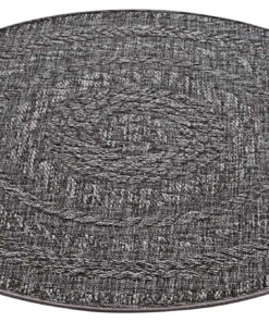 Binnen & buiten vloerkleed rond Almendro - donkergrijs - overzicht schuin, thumbnail Binnen & buiten vloerkleed rond Almendro - donkergrijs - overzicht schuin, thumbnail