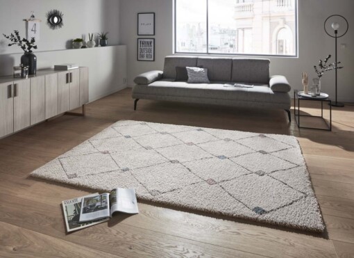 Hoogpolig vloerkleed geruit Create- crème/pastel - sfeer