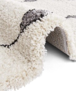 Hoogpolig vloerkleed geruit Create- crème/grijs - close up, thumbnail