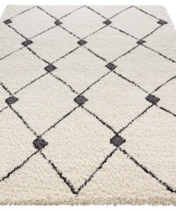Hoogpolig vloerkleed geruit Create- crème/grijs - overzicht schuin, thumbnail