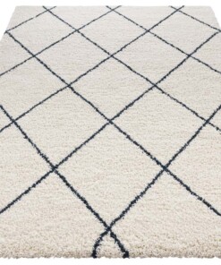 Hoogpolig vloerkleed geruit Feel - crème/petrol - overzicht schuin, thumbnail