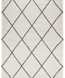 Hoogpolig vloerkleed geruit Feel - crème/petrol - overzicht boven, thumbnail