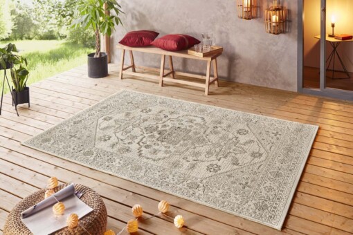 Binnen & buiten vloerkleed vintage Navarino - crème taupe - sfeer