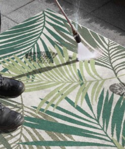 Buitenkleed palm Vai - groen/crème - close up materiaal, thumbnail Buitenkleed palm Vai - groen/crème - close up materiaal, thumbnail