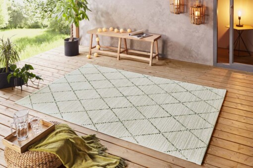 Binnen & buiten vloerkleed ruiten Balos - groen/crème - sfeer
