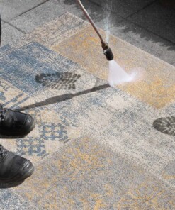 Binnen & buiten vloerkleed patchwork Symi - goud/grijs - close up materiaal, thumbnail