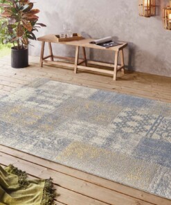 Binnen & buiten vloerkleed patchwork Symi - goud/grijs - sfeer