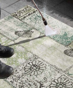 Binnen & buiten vloerkleed patchwork Symi - groen/crème - close up materiaal, thumbnail Binnen & buiten vloerkleed patchwork Symi - groen/crème - close up materiaal, thumbnail