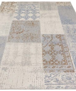 Binnen & buiten vloerkleed patchwork Symi - blauw/bruin - overzicht schuin, thumbnail