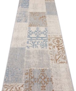 Binnen & buiten vloerkleed patchwork Symi - blauw/bruin - overzicht schuin, thumbnail