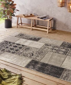 Binnen & buiten vloerkleed patchwork Symi - zwart/taupe - sfeer, thumbnail