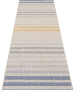 Binnen & buiten vloerkleed strepen Paros - blauw/goud - overzicht schuin, thumbnail