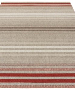 Binnen & buiten vloerkleed strepen Paros - rood/grijs - overzicht schuin, thumbnail Binnen & buiten vloerkleed strepen Paros - rood/grijs - overzicht schuin, thumbnail