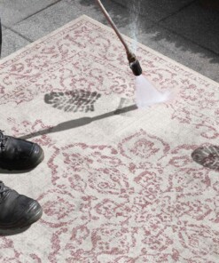 Binnen & buiten vloerkleed vintage Tilos - crème/roze - close up materiaal, thumbnail