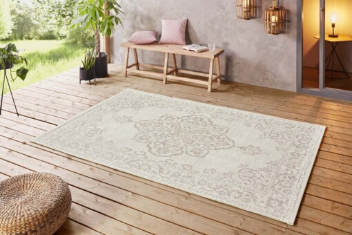 Binnen & buiten vloerkleed vintage Tilos - crème/beige - sfeer