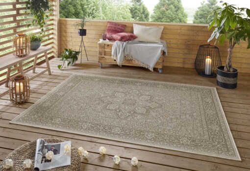 Binnen & buiten vloerkleed vintage Anjara - taupe/beige - sfeer