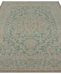 Binnen & buiten vloerkleed vintage Anjara - groen/taupe - overzicht schuin, thumbnail