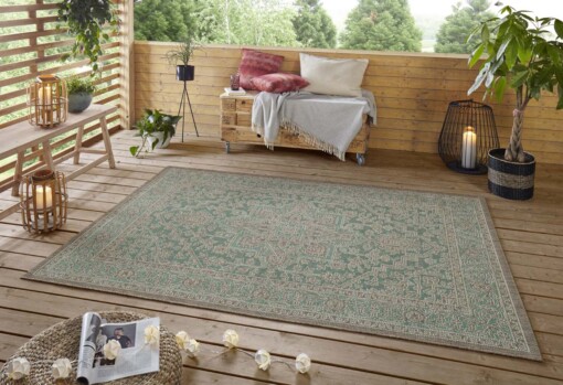 Binnen & buiten vloerkleed vintage Anjara - groen/taupe - sfeer