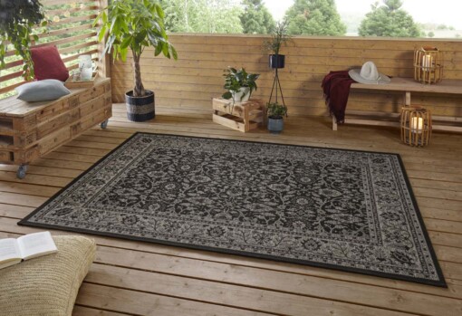 Binnen & buiten vloerkleed Konya - Zwart/beige - sfeer