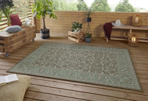 Binnen & buiten vloerkleed Konya - groen/taupe - sfeer