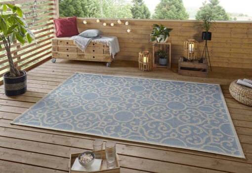Binnen & buiten vloerkleed Nebo - blauw/taupe - sfeer