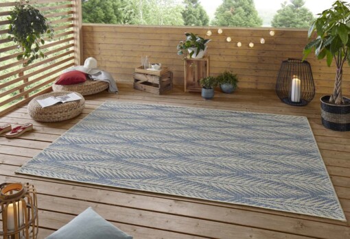 Binnen & buiten vloerkleed Pella - taupe/azuur - sfeer