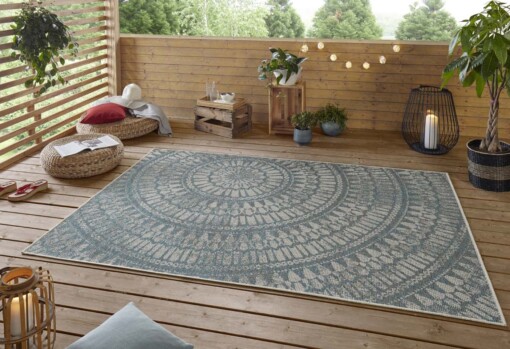 Binnen & buiten vloerkleed Arnon - turquoise/taupe - sfeer