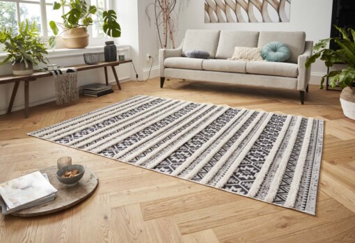 Vloerkleed 3D effect Sebou - crème/zwart - sfeer