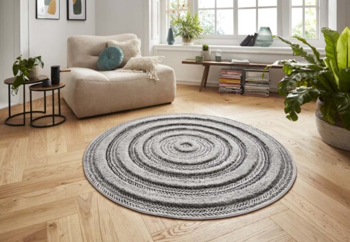 Rond vloerkleed 3D effect Nador - antraciet/grijs - sfeer