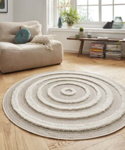 Rond vloerkleed 3D effect Nador - beige/crème - sfeer