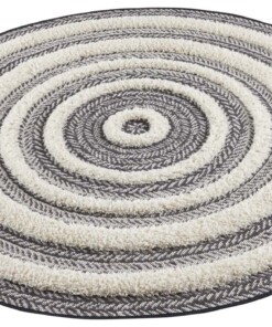 Rond vloerkleed 3D effect Nador - grijs/crème - overzicht schuin, thumbnail