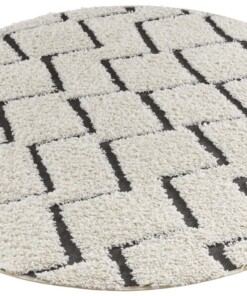 Rond vloerkleed 3D effect Dades - crème/zwart - overzicht schuin, thumbnail Rond vloerkleed 3D effect Dades - crème/zwart - overzicht schuin, thumbnail