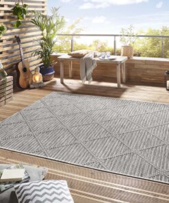 Elle Decoration buiten vloerkleed ruiten Yonne - crème/grijs - sfeer