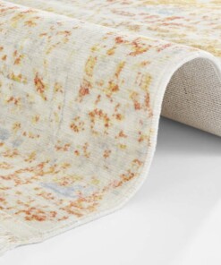 Design vloerkleed met franjes Menga - crème/meerkleurig - close up, thumbnail