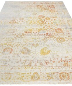 Design vloerkleed met franjes Menga - crème/meerkleurig - overzicht schuin, thumbnail