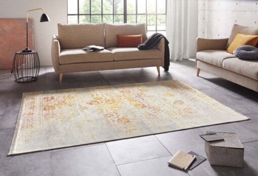 Design vloerkleed met franjes Menga - crème/meerkleurig - sfeer