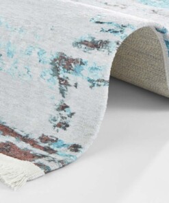 Design vloerkleed met franjes Keon - blauw/grijs - close up