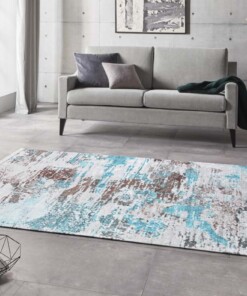 Design vloerkleed met franjes Keon - blauw/grijs - sfeer