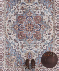 Vintage loper Anthea - cyaan - overzicht sfeer, thumbnail