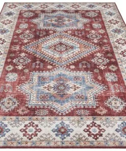 Vintage vloerkleed Gratia - robijn rood - overzicht schuin, thumbnail Vintage vloerkleed Gratia - robijn rood - overzicht schuin, thumbnail