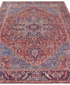 Vintage vloerkleed Amata - rood - overzicht schuin, thumbnail