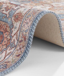 Vintage vloerkleed Sylla - blauw/oranje - close up, thumbnail Vintage vloerkleed Sylla - blauw/oranje - close up, thumbnail