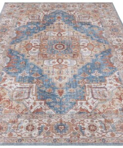 Vintage vloerkleed Sylla - blauw/oranje - overzicht schuin, thumbnail Vintage vloerkleed Sylla - blauw/oranje - overzicht schuin, thumbnail