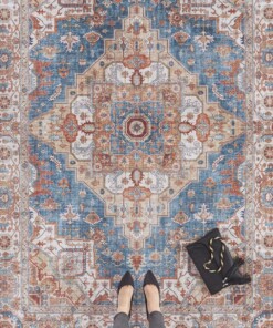 Vintage vloerkleed Sylla - blauw/oranje - overzicht sfeer, thumbnail Vintage vloerkleed Sylla - blauw/oranje - overzicht sfeer, thumbnail