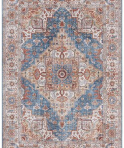 Vintage vloerkleed Sylla - blauw/oranje - overzicht boven