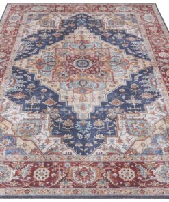 Vintage vloerkleed Sylla - blauw/rood - overzicht schuin, thumbnail Vintage vloerkleed Sylla - blauw/rood - overzicht schuin, thumbnail