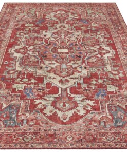 Vintage vloerkleed Leta - rood - overzicht schuin, thumbnail